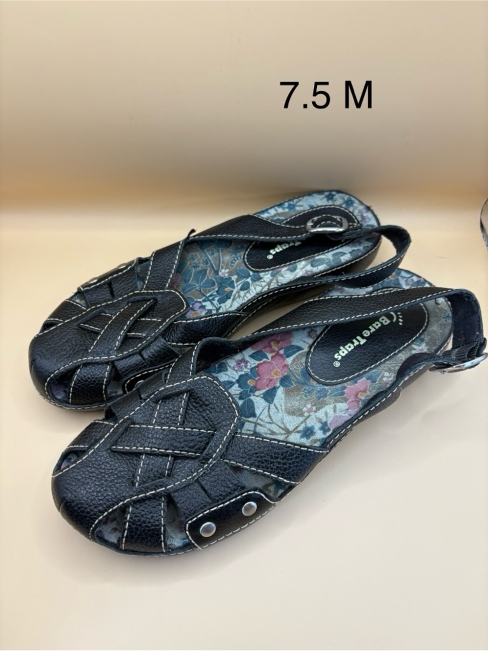 BARETRAPS WOMEN'S FLYBY ANKLE-STRAP SANDAL LEATHER BLACK SIZE 7.5 M